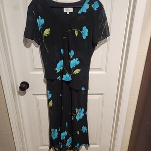 Vintage Floral Short Sleeve Chiffon Fairy Dress Size 16P Whimsigoth Grunge